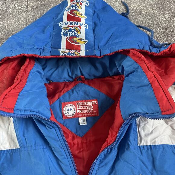 Men's Vintage 90's Turbo Starter Kansas KU Jayhawks Blue Puffer Jacket Sz 2XL - Picture 4 of 8